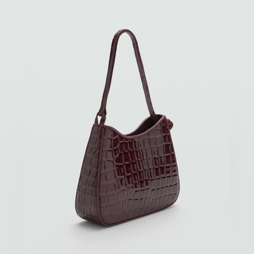 MANGO Croc Embossed Faux Leather Shoulder Bag - Burgundy